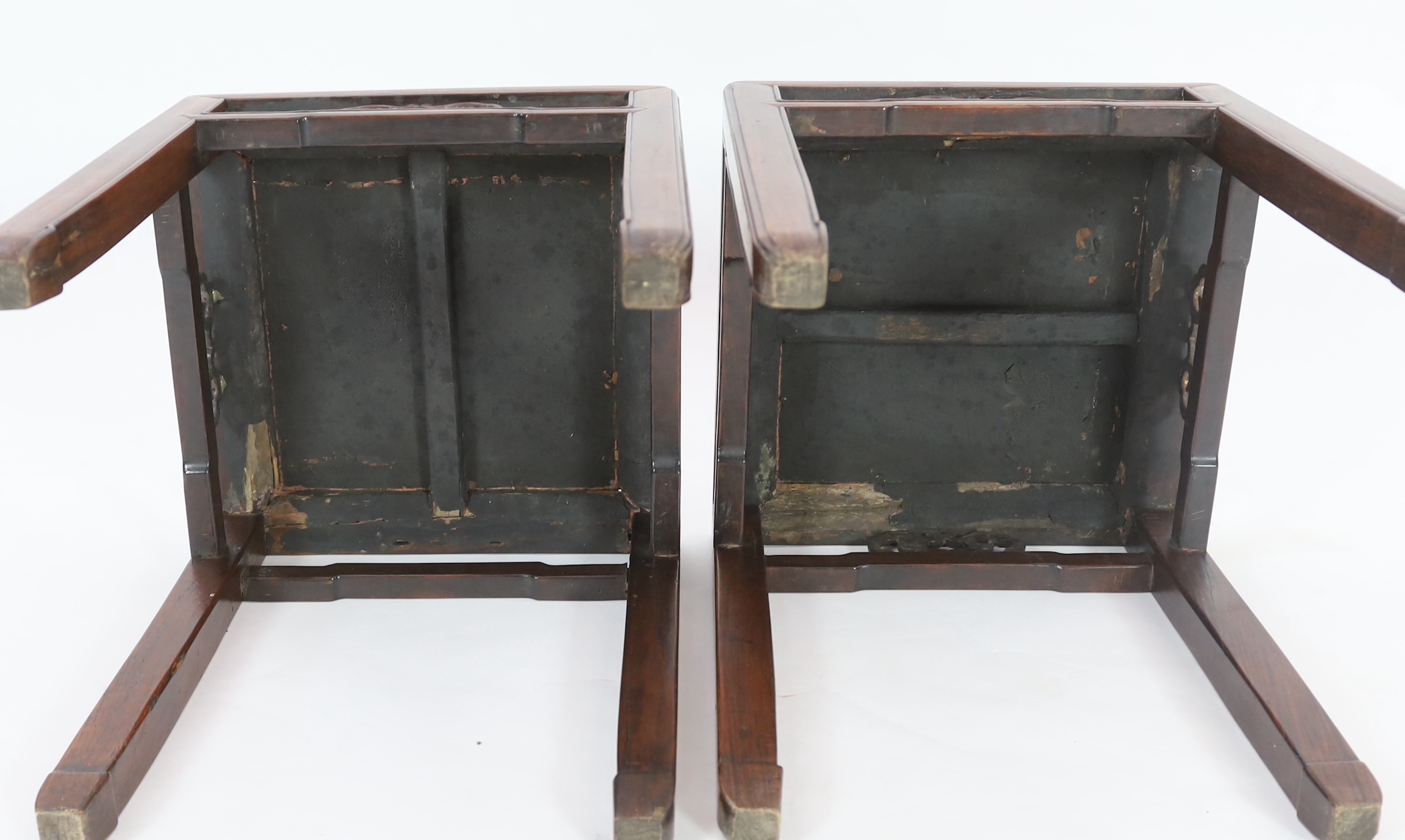 A pair of Chinese hongmu square stands, 19th century